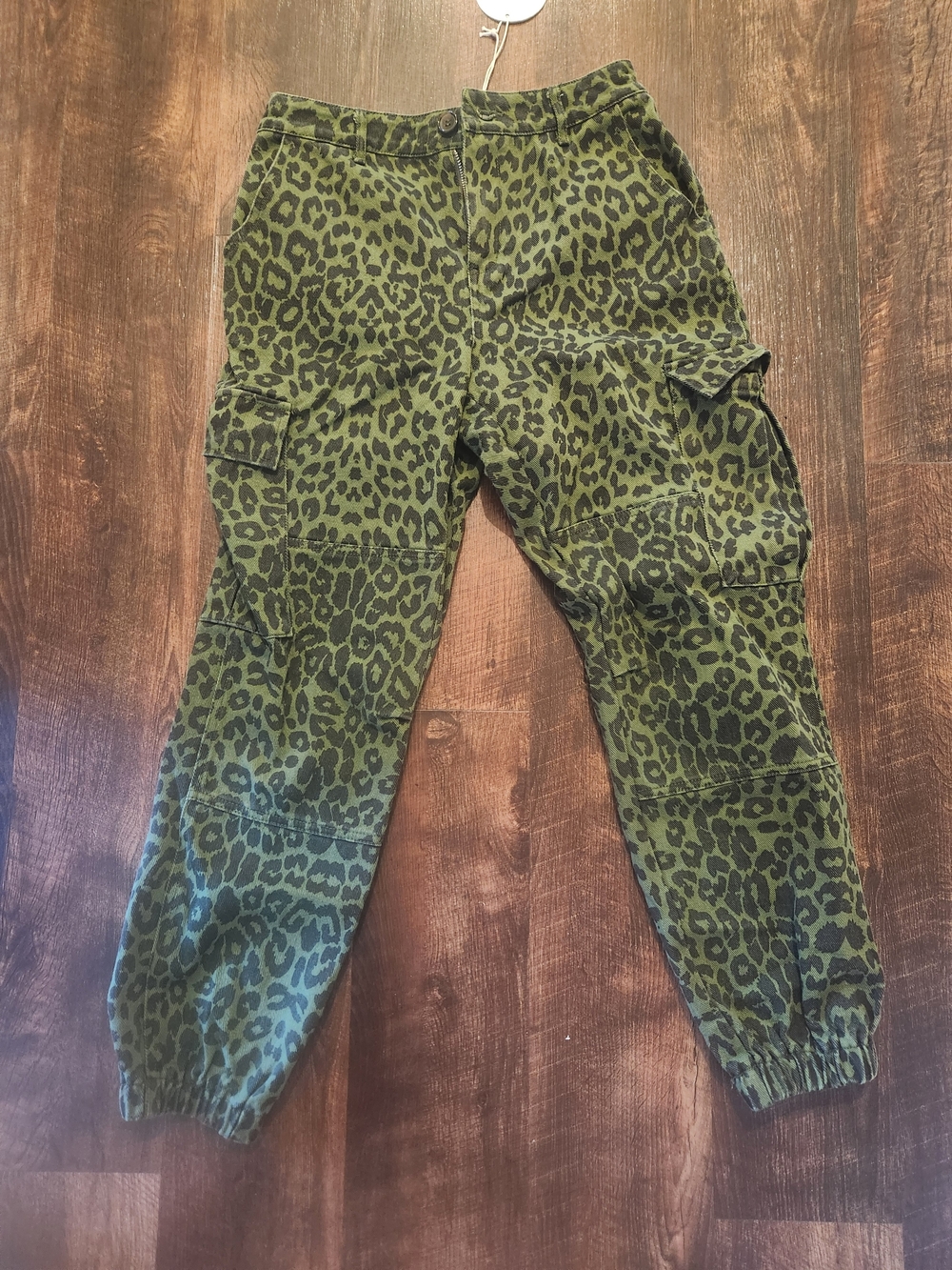 Wild Honey Olive Green Leopard Trim Cargo Pants
